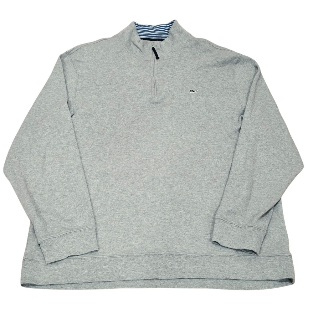 Vineyard Vines Mens XXL Gray 1/4 Zip Pullover Pima Cotton Whale Golf Sweater